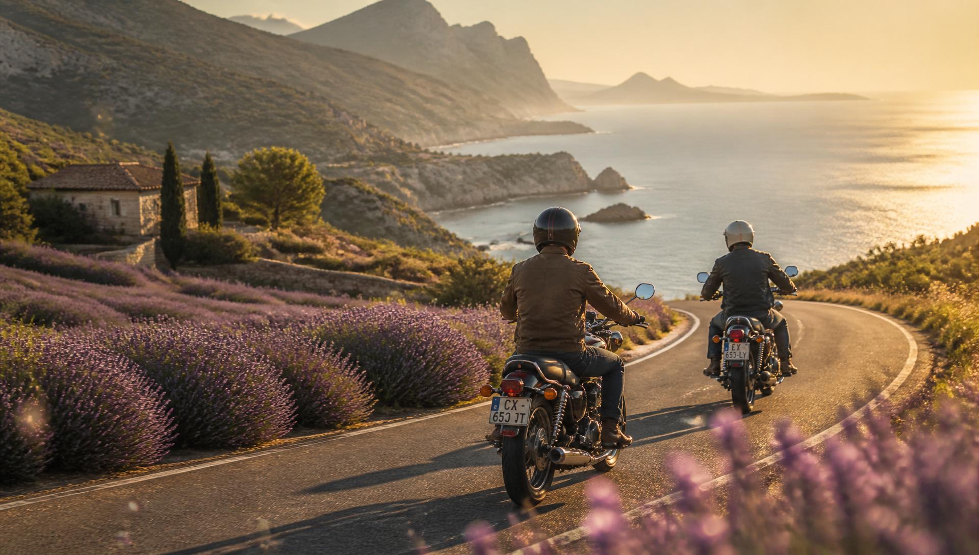 Motards sur route de crête en Provence